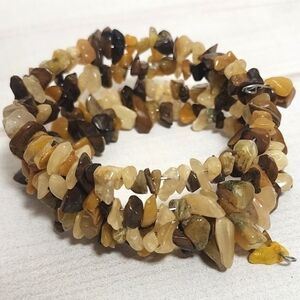 Yellow Aventurine & Brown Jasper Chip Coil Wrap Bracelet – Handmade – New